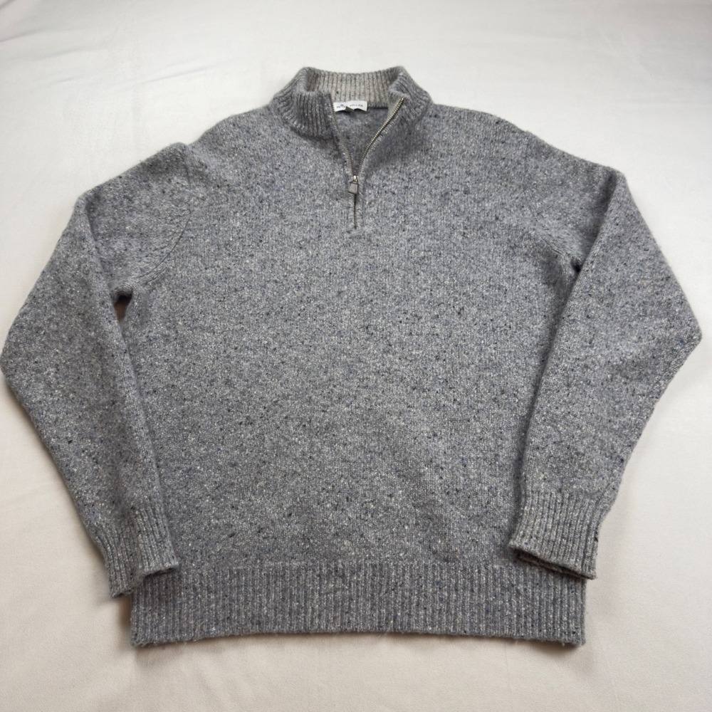 Peter‎ Millar Men's Large Speckled Gray Donegal Wool Alpaca 1/4 Zip Sweater